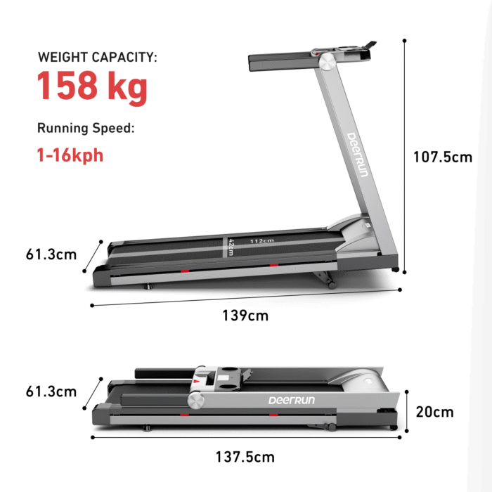 DeerRun A1 Pro Folding Smart Treadmill with 6% Incline - 16 KPH, 158 Kg Capacity