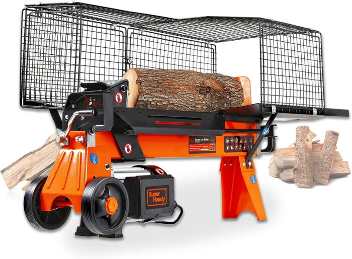 SuperHandy Log Splitter Electric Portable 6 Ton Ram System 9.6A 2200Watt Motor Horizontal Full Beam with Steel Wedge for Fire Wood Splitting Forestry