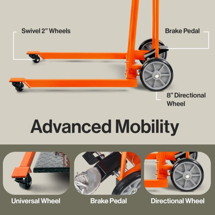 SuperHandy Material Lift Winch Stacker, Pallet Truck Dolly, Lift Table, Fork Lift, 330 Lbs 40" Max Lift w/ 8" Wheels, Swivel Casters